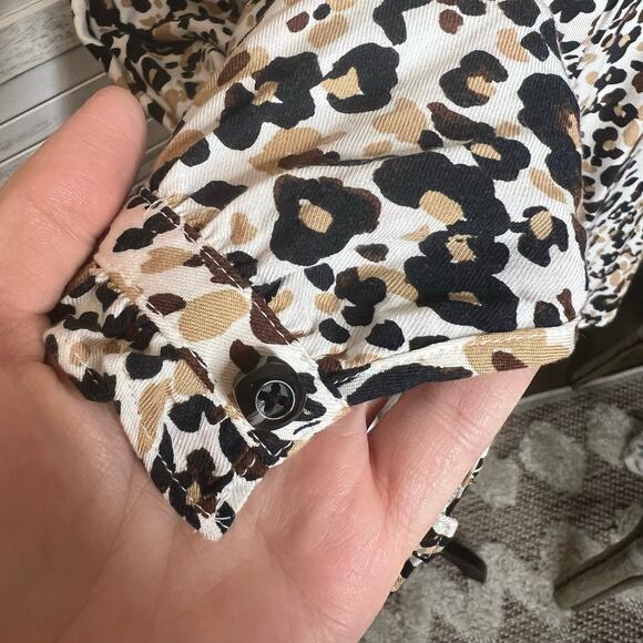 MAEVE | ANTHROPOLOGIE 4 Katia Ruffled Button Front Animal Print Top Brown Black - Picture 12 of 16
